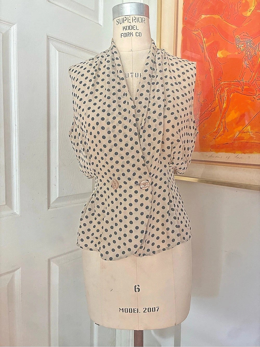 Syzelle Polka Dot Blouse in Cream & Black Size 6